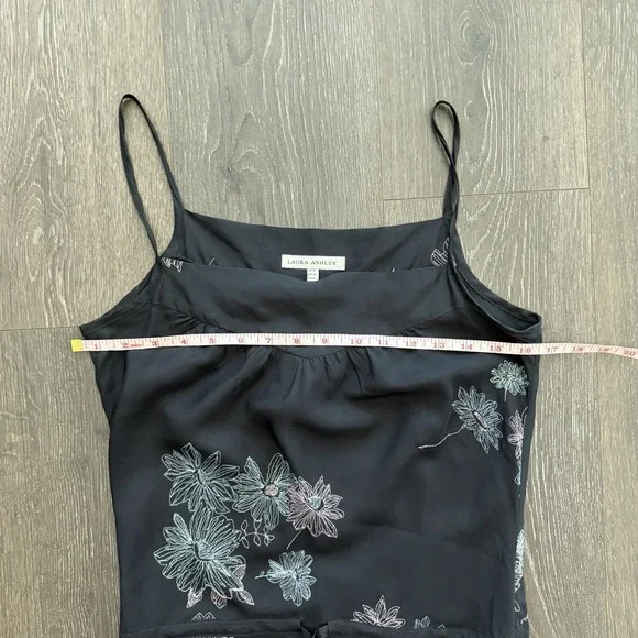 Vtg 90s Laura Ashley 100% Silk Black Embroidered Floral Dress Sz 6 Y2K Luxury - Picture 5 of 8